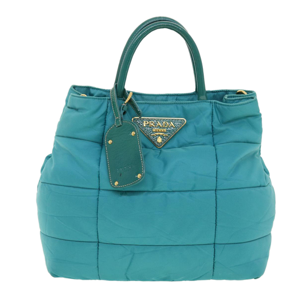 PRADA Quilted Hand Bag Nylon 2way Turquoise Blue Auth 40351 - Picture 13 of 16